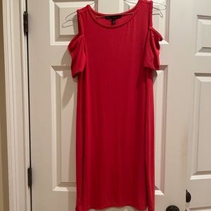 White House Black Market Coral Red T-Shirt dress with cold shoulders. Size M